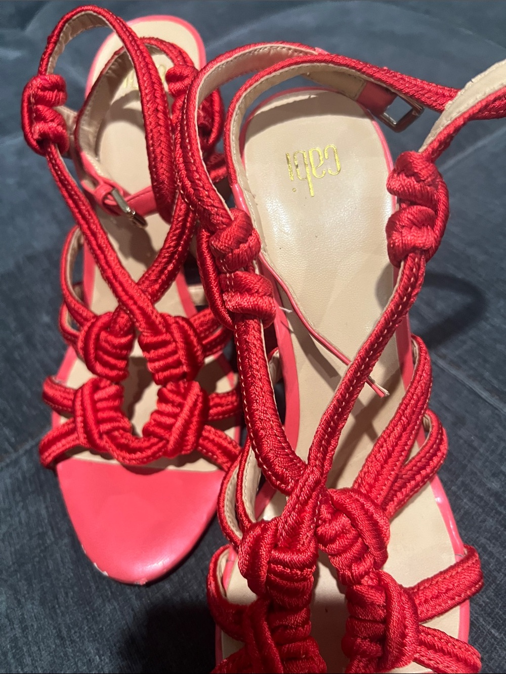 CAbi Bright Red Knotted Rope Heeled Sandals